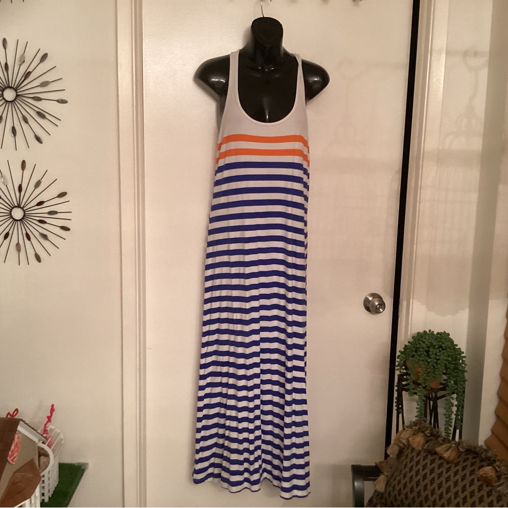 Tommy Bahama Striped Maxi Dress with Blue and Orange Accents